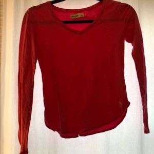 pink long sleeved v neck tee